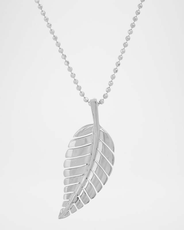 18K White Gold Small Leaf Pendant Necklace